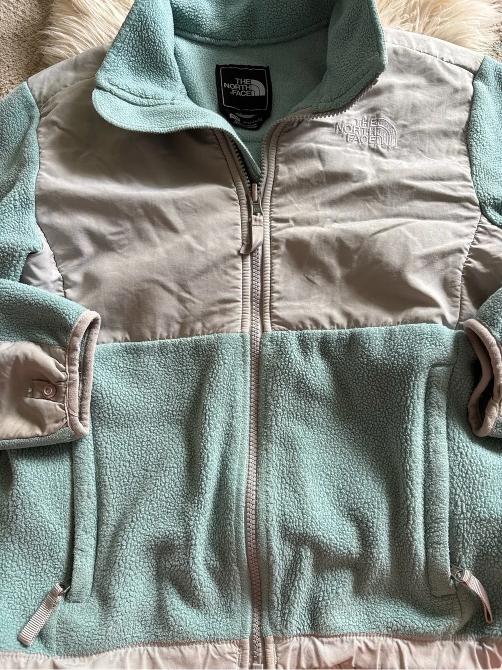 The North Face PolarTec Full Zip Fleece Jacket Blue & Gray Girls Medium Kids